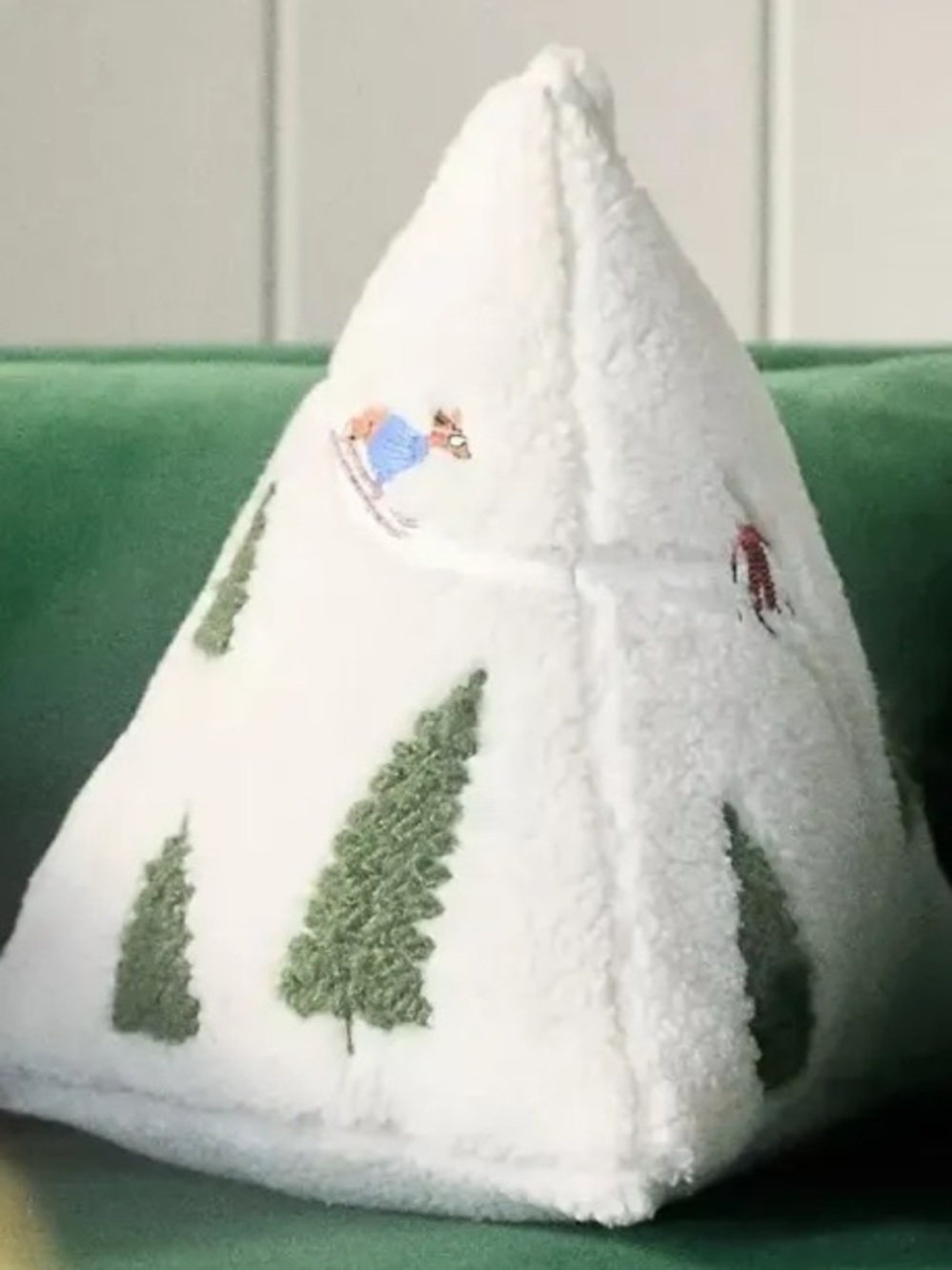 New Anthropologie Mountain Skiers Embroidered Triangle Cushion Pillow